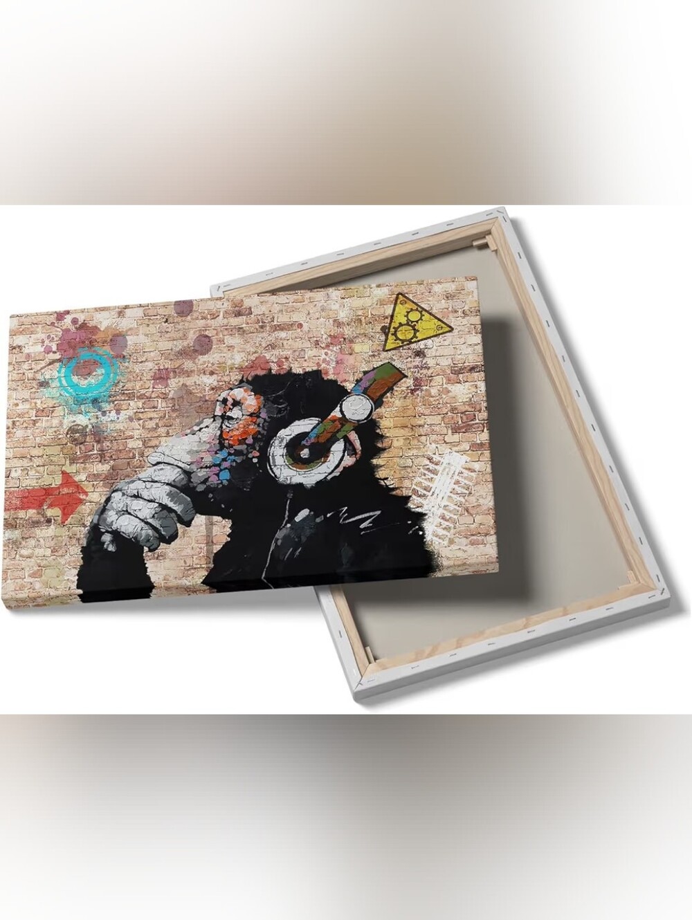 Banksy DJ Thinking Monkey Graffiti Canvas Wall Art (16"x12")